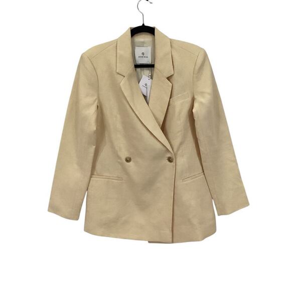 Anine Bing Kaia Linen Blazer In Light Yellow Double Breasted Jacket Size Small - Picture 2 of 13